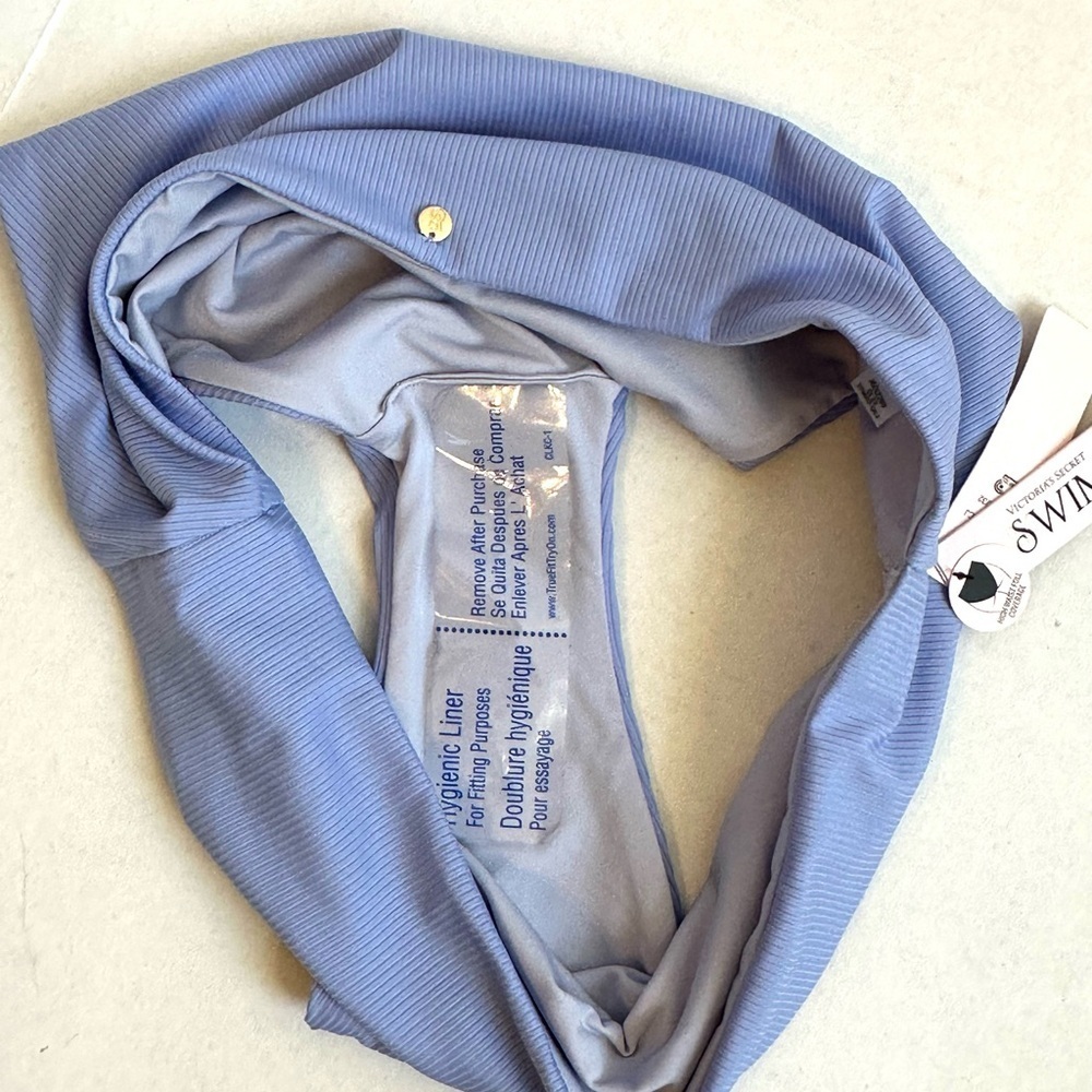 NWT Victoria's Secret Blue Ribbed High Waist Full Coverage Bikini Bottom Sz Lg - Picture 5 of 6